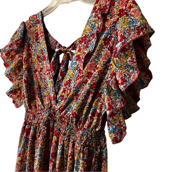 Gold & Silver Paris Ditzy Floral  Flutter Sleeves Smocked Waist Coquette 12 - Picture 5 of 15